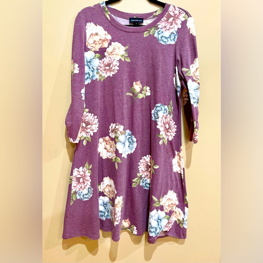 Floral Print Dress with 3/4 Sleeves